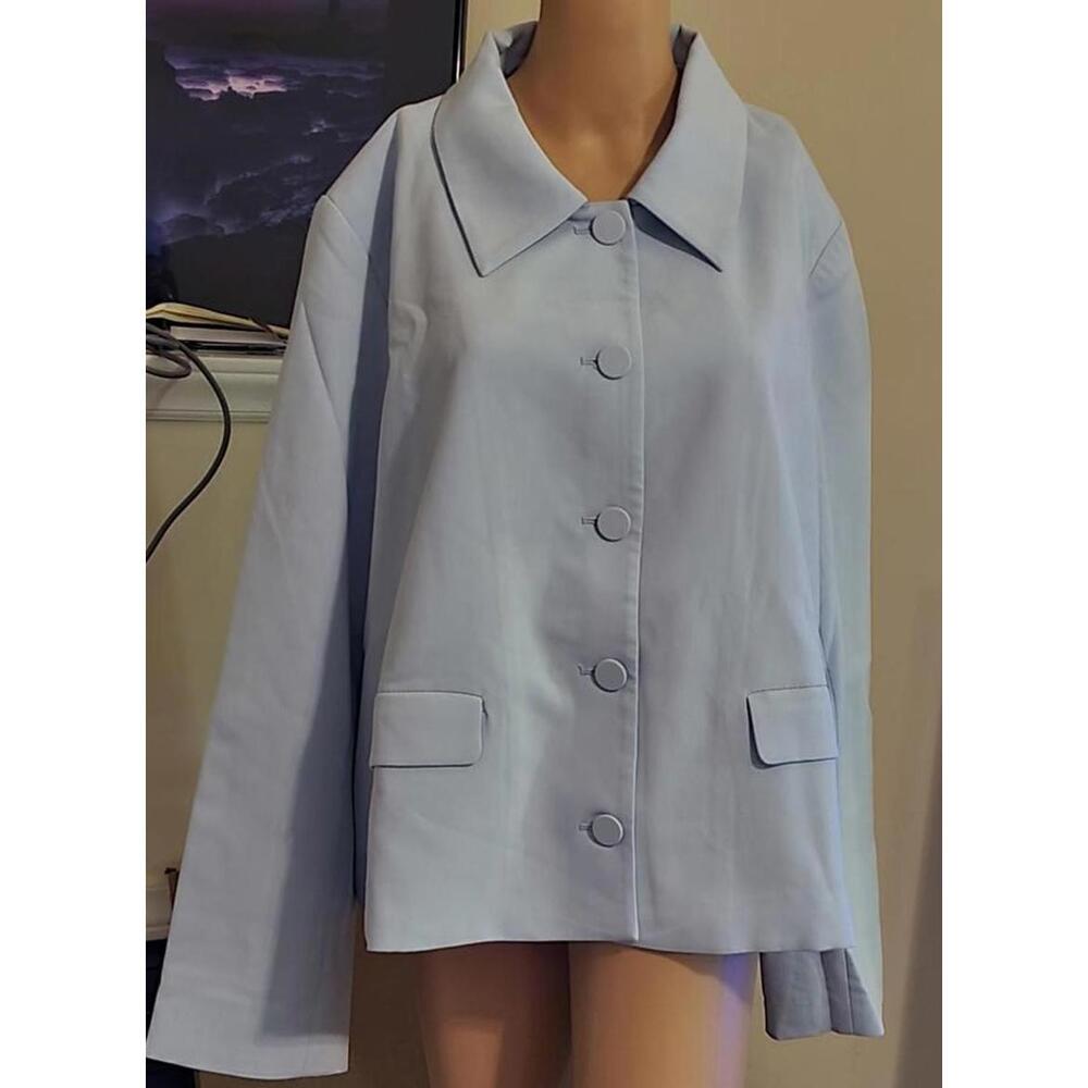 The Drop Light Blue Women's Myra Suiting Button-Up Jacket Plus Size 2X